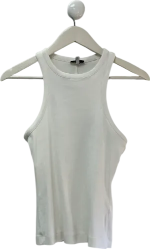 REISS Andi Ribbed Cotton Blend Cropped Vest In White UK S