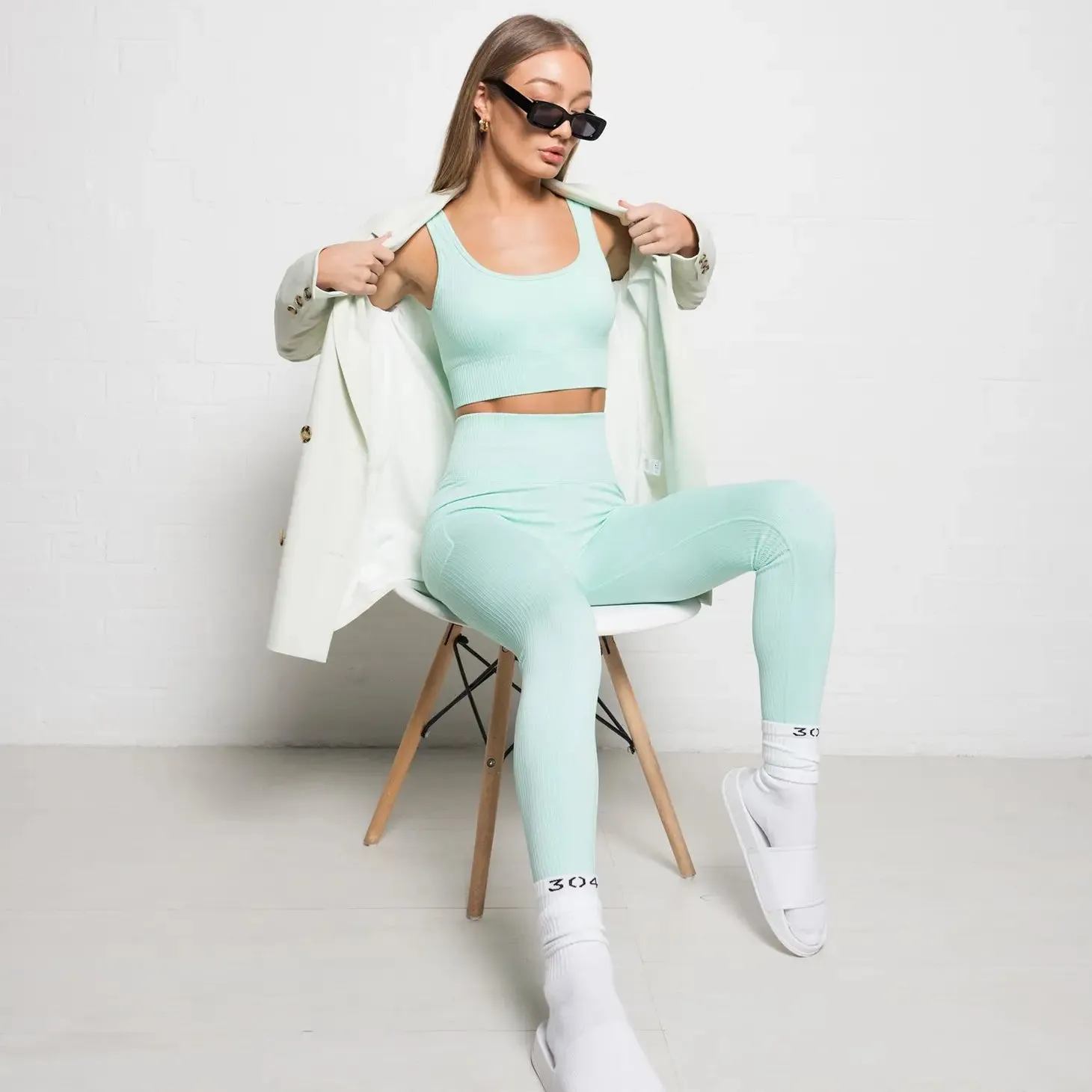 Ribbed Active Athletic Legging Peppermint