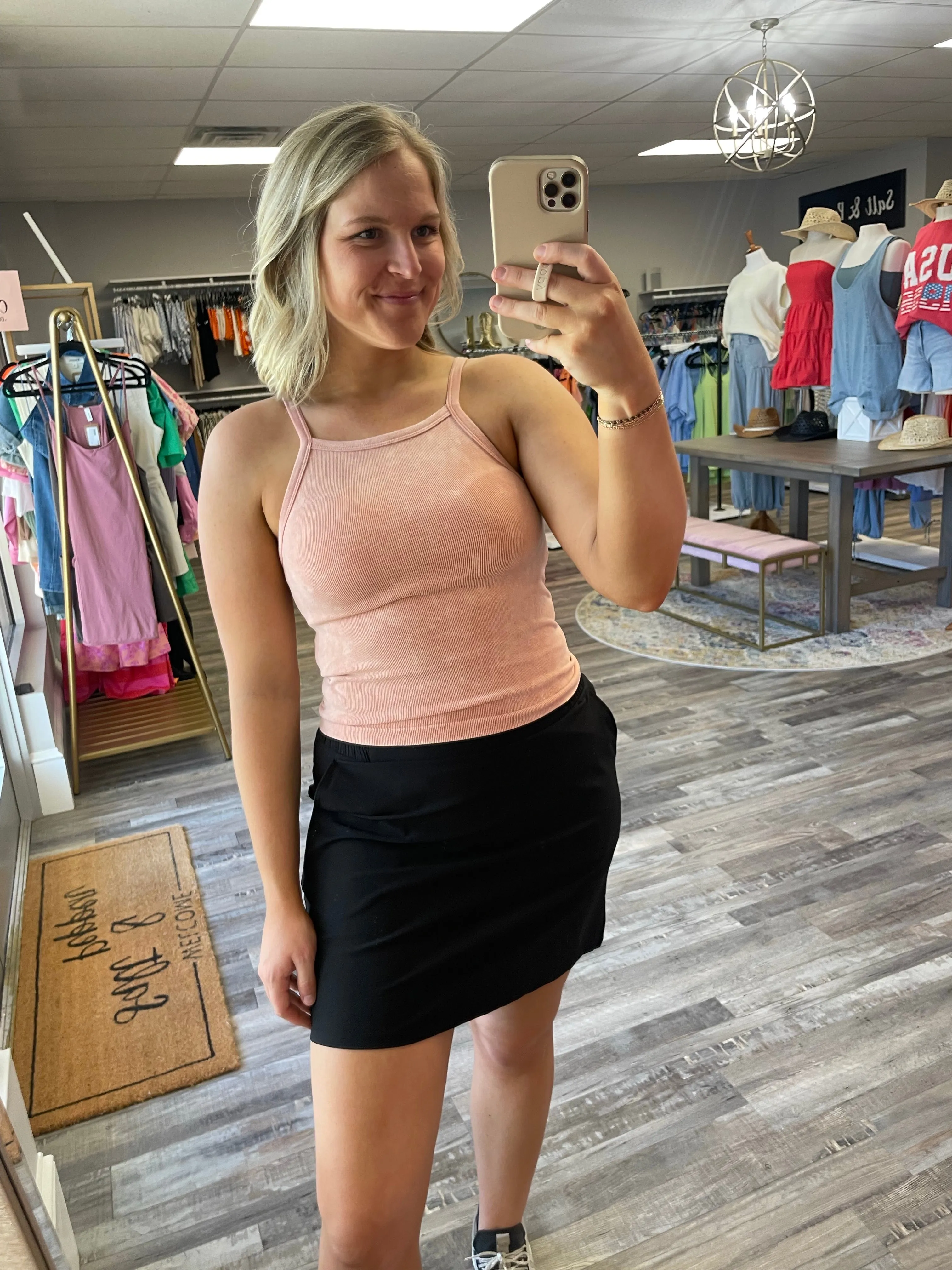 Ribbed Washed Tank - Blush