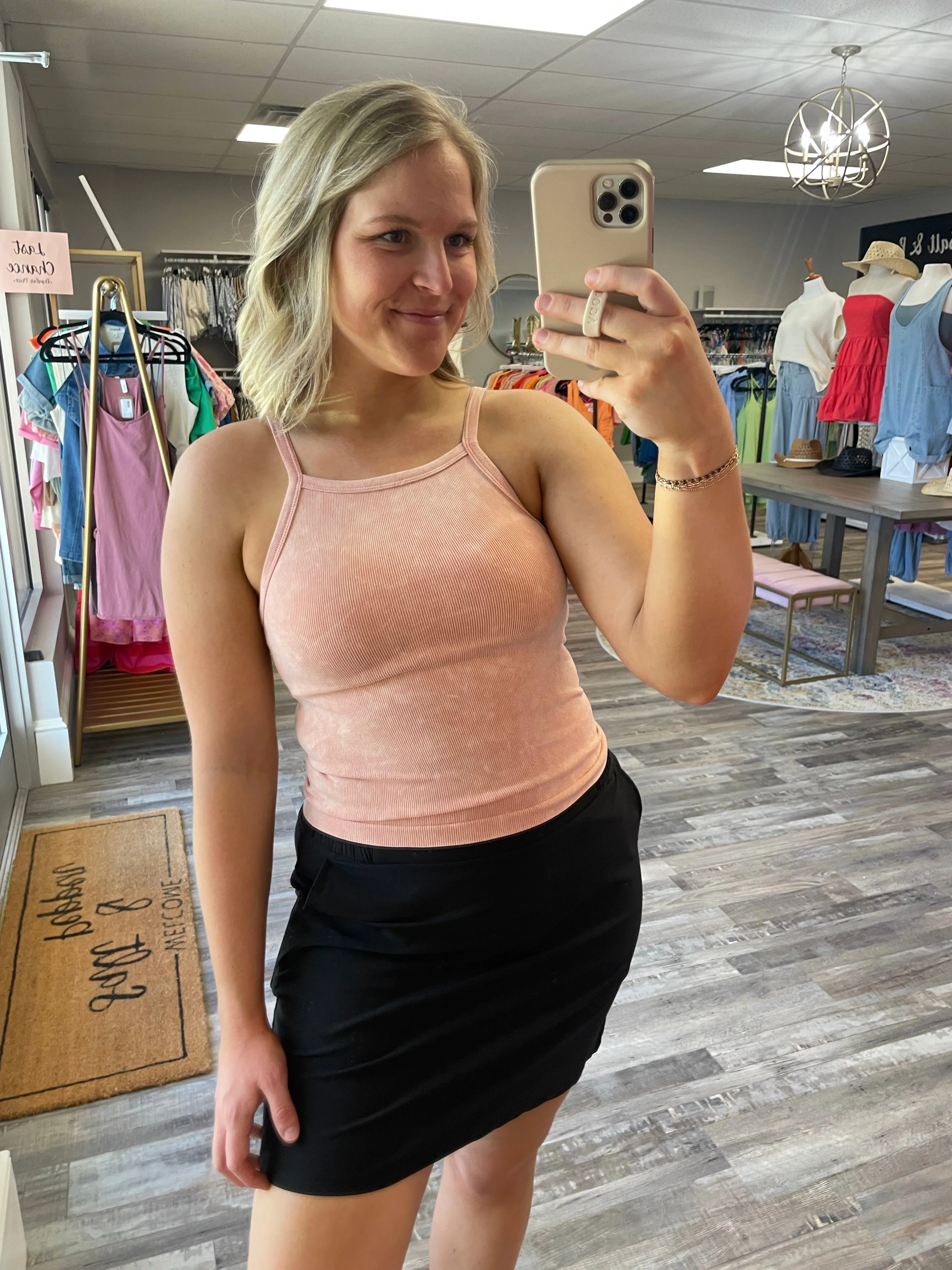 Ribbed Washed Tank - Blush