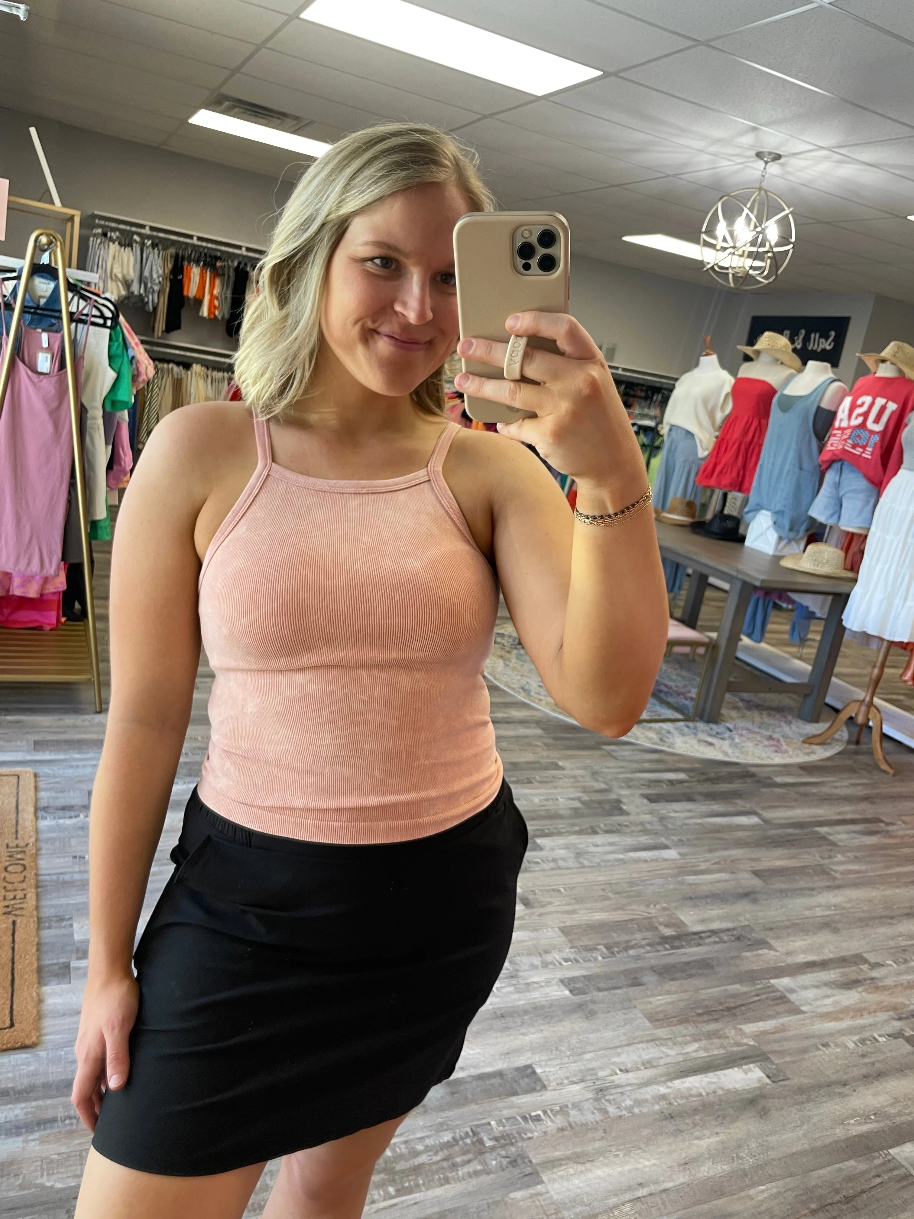 Ribbed Washed Tank - Blush