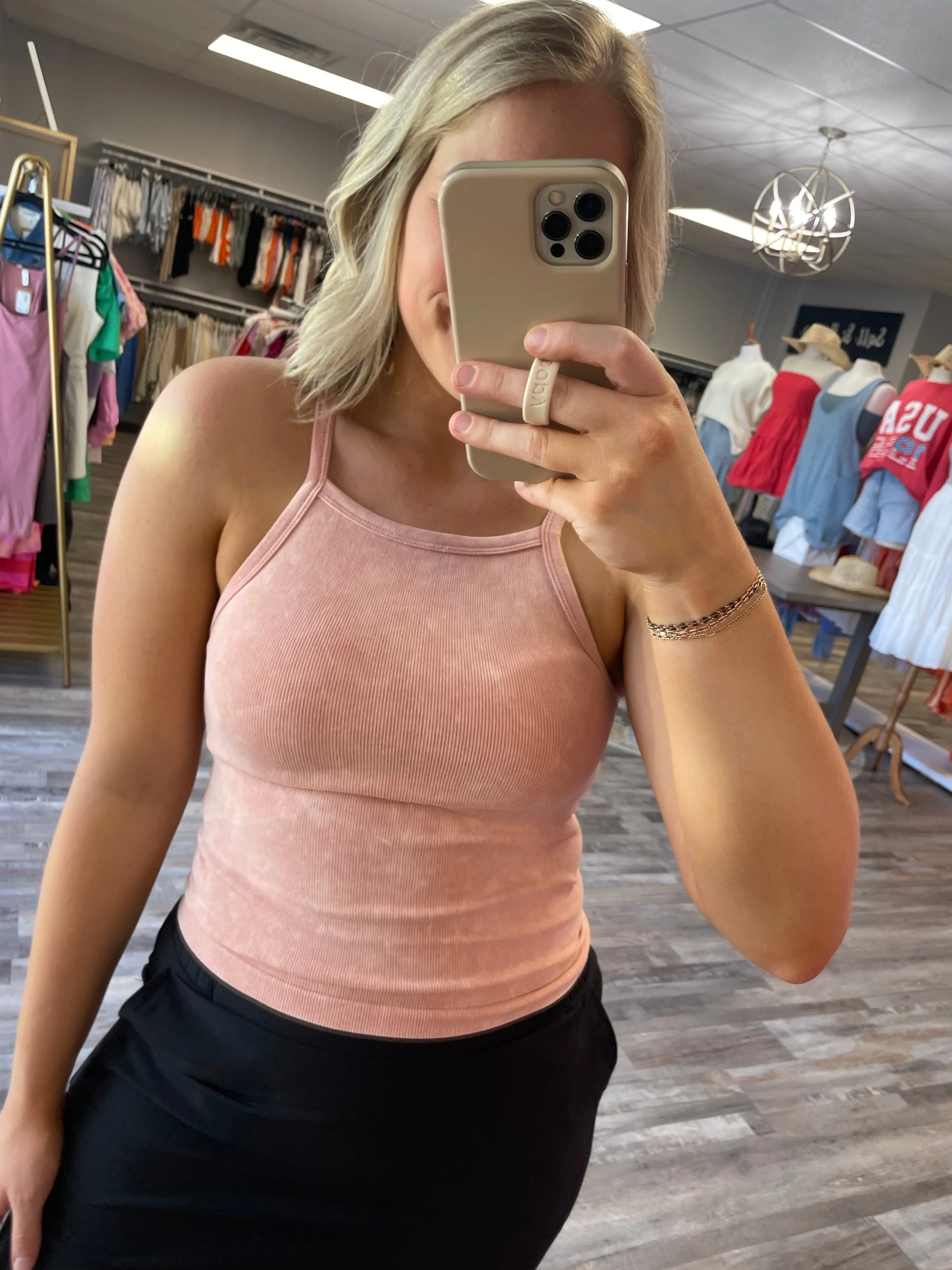Ribbed Washed Tank - Blush