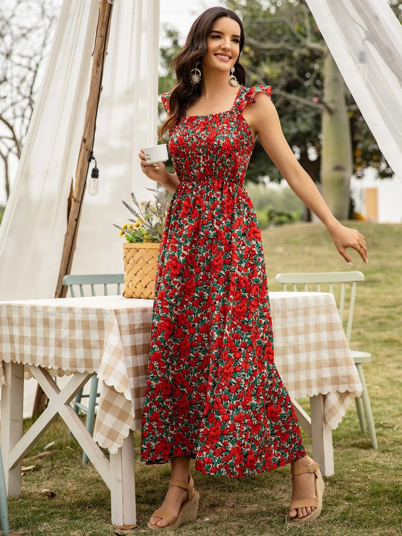 Shirred Long Maxi Dress