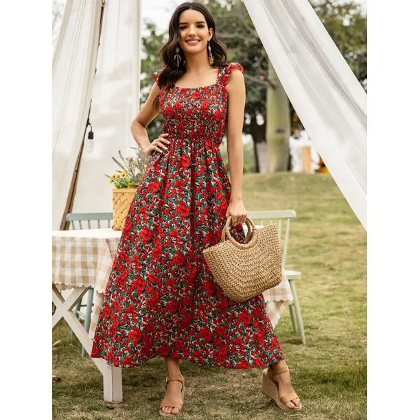 Shirred Long Maxi Dress