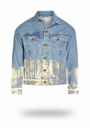 Shorter Light Wash Denim Jacket with Champagne Gold Foil