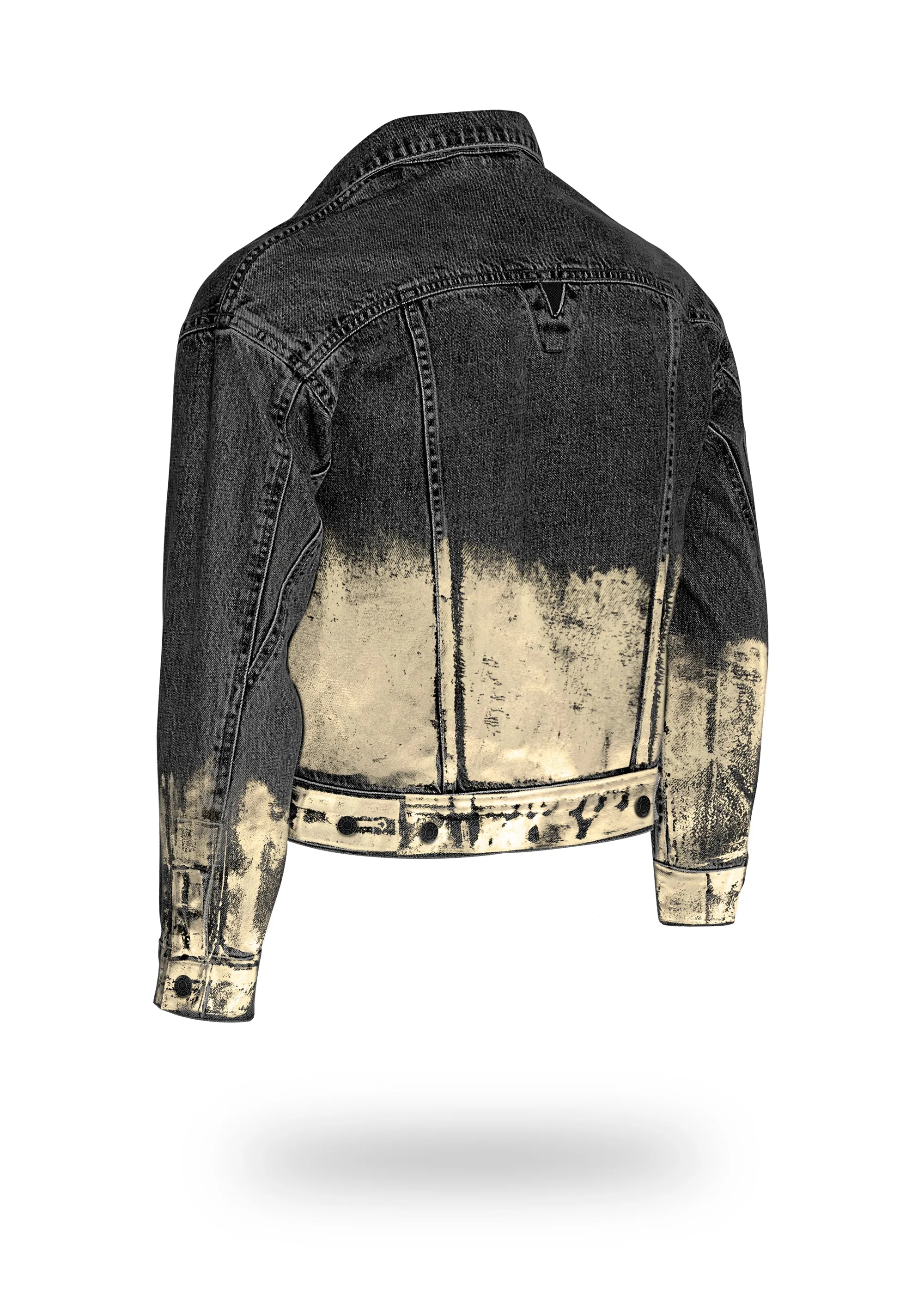 Shorter Washed Black Denim Jacket with Champagne Gold Foil