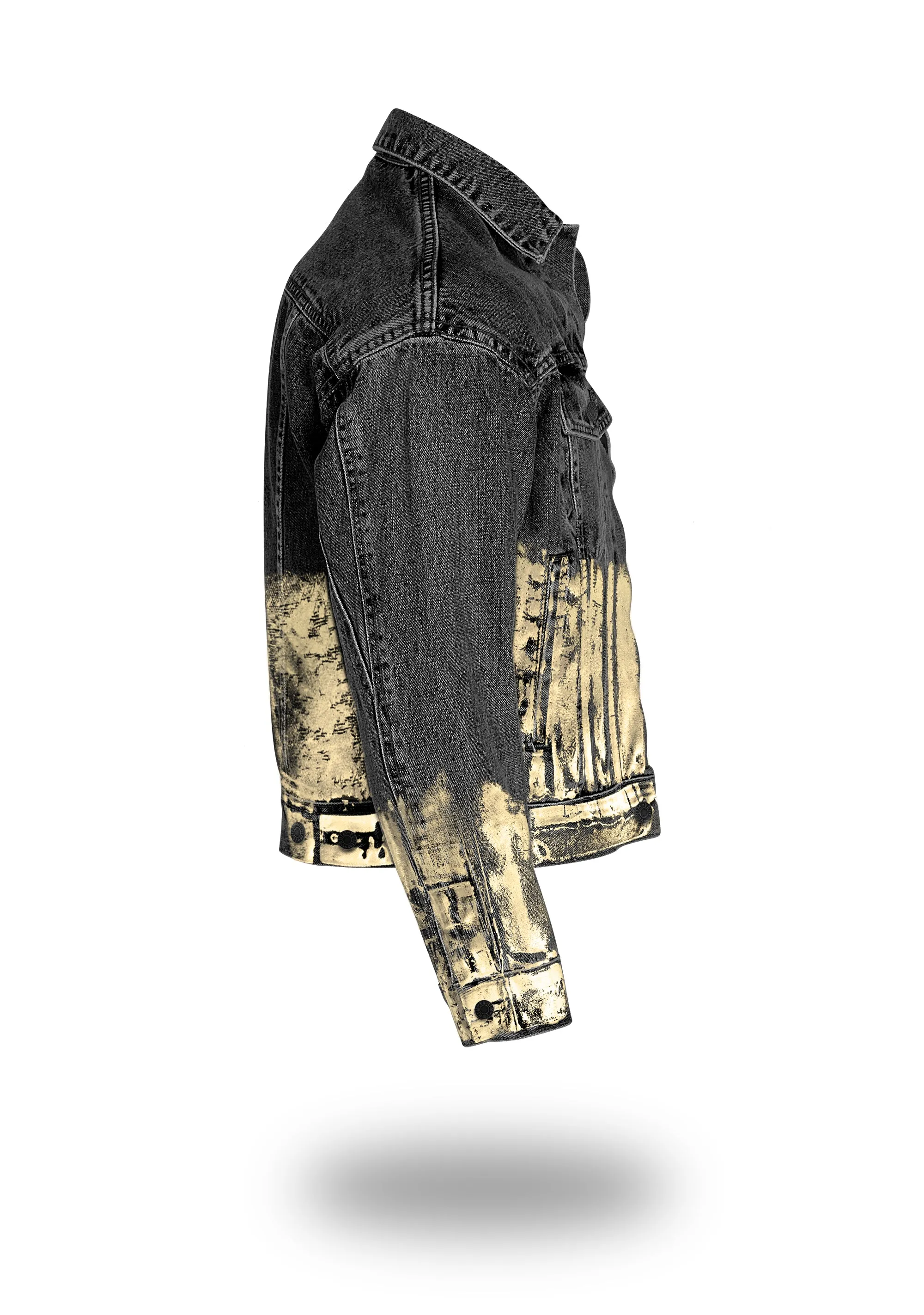 Shorter Washed Black Denim Jacket with Champagne Gold Foil