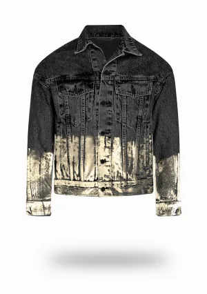 Shorter Washed Black Denim Jacket with Champagne Gold Foil