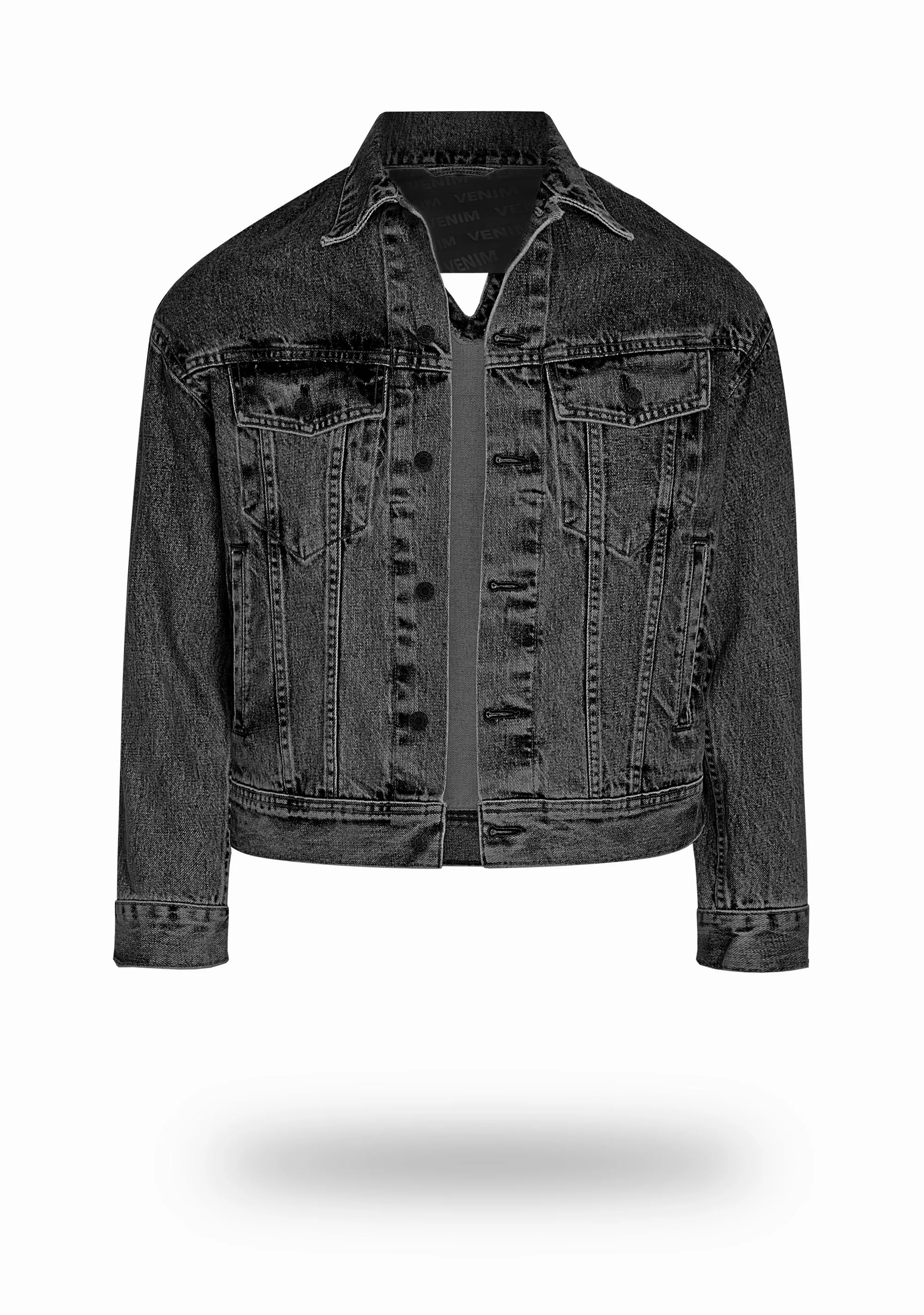 Shorter Washed Black Denim Jacket