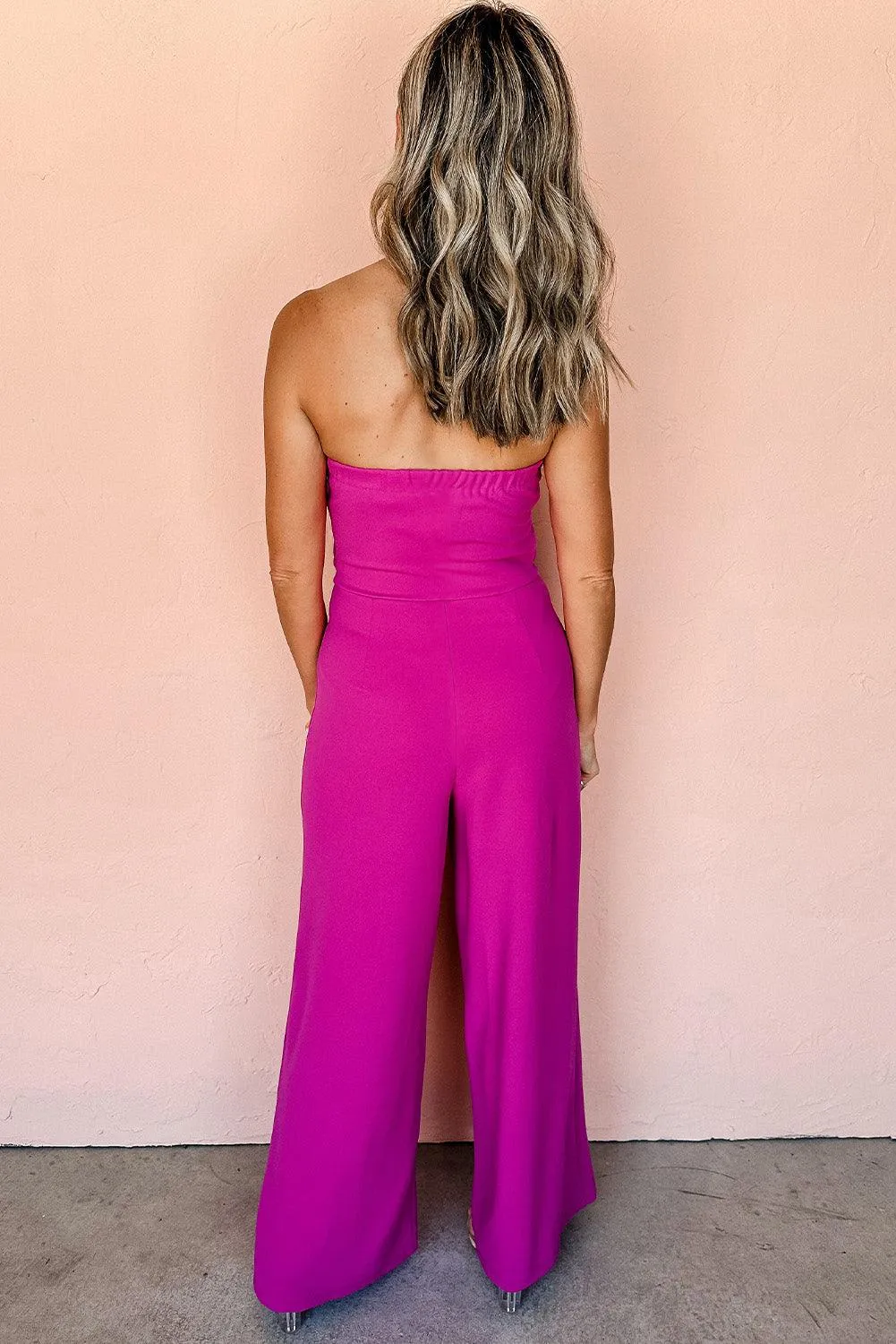 Strapless Pink Bowknot Wide Leg Jumpsuit