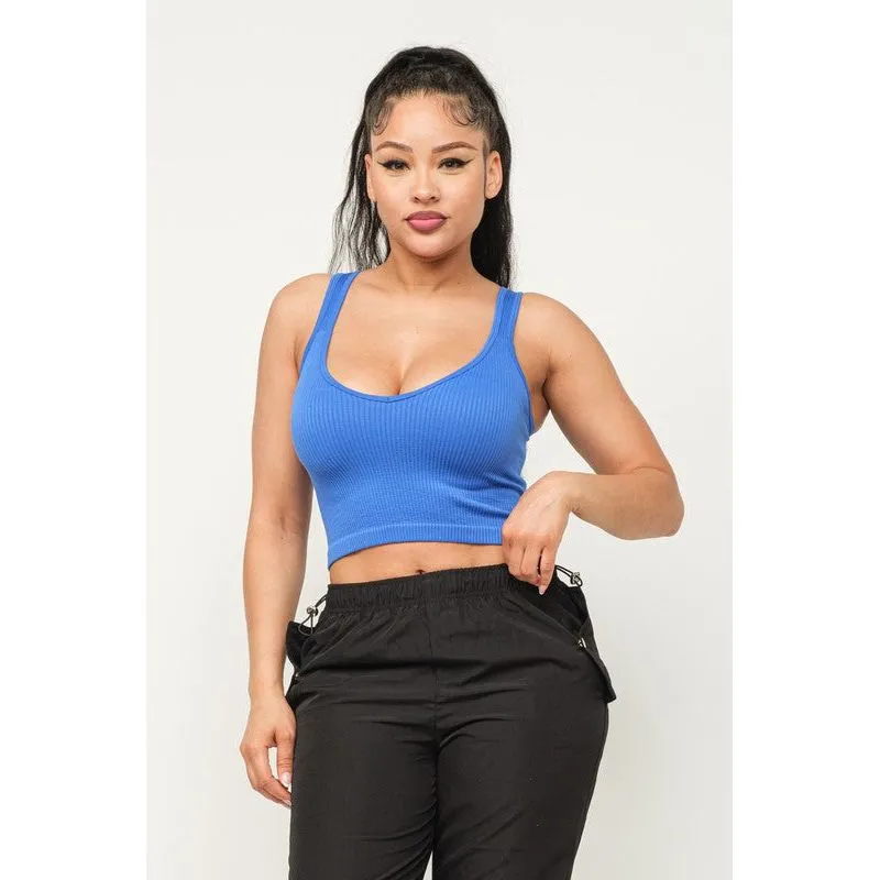 Stretchy Ribbed Seamless Cropped Tank