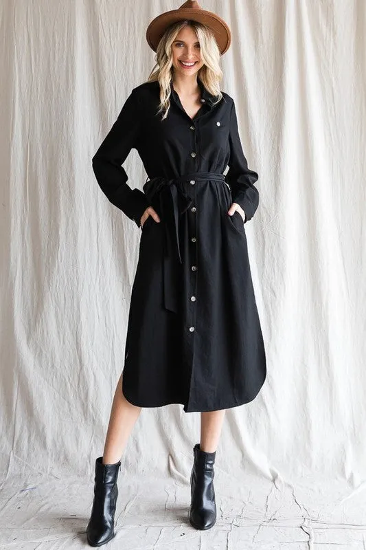TEEK - Plus Size Button Down Shirt Long Sleeve Dress