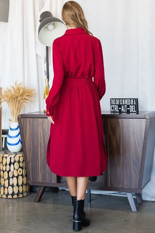 TEEK - Plus Size Button Down Shirt Long Sleeve Dress