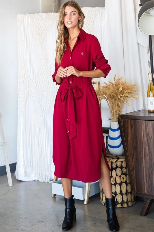 TEEK - Plus Size Button Down Shirt Long Sleeve Dress