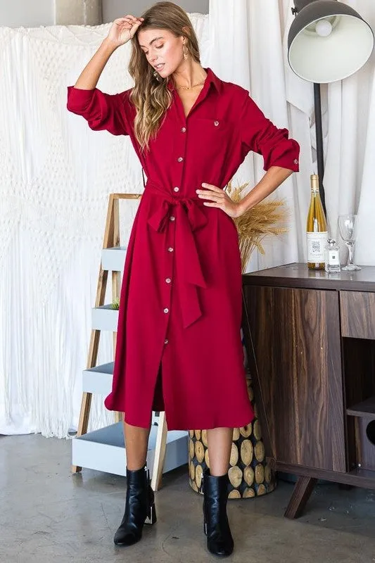 TEEK - Plus Size Button Down Shirt Long Sleeve Dress