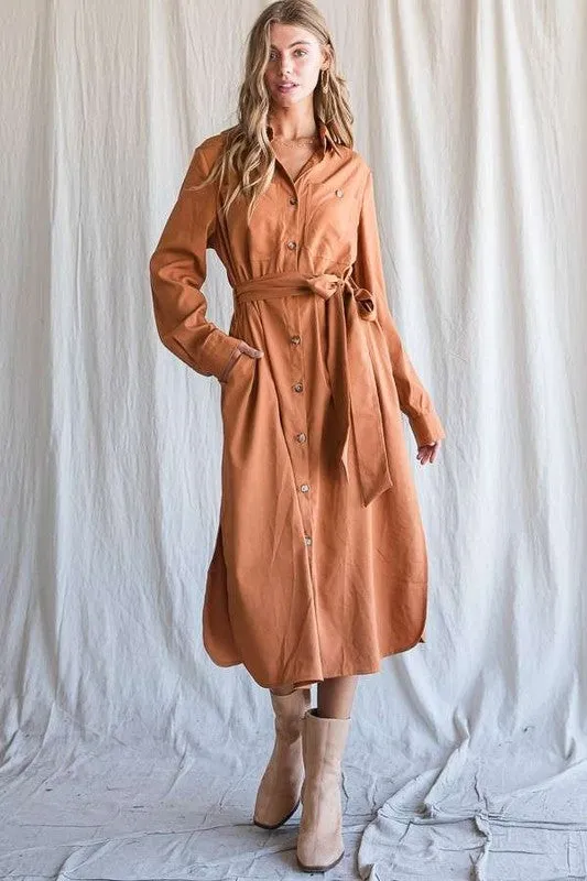 TEEK - Plus Size Button Down Shirt Long Sleeve Dress