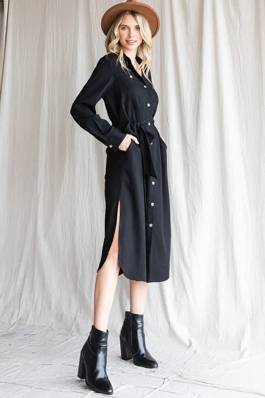 TEEK - Plus Size Button Down Shirt Long Sleeve Dress