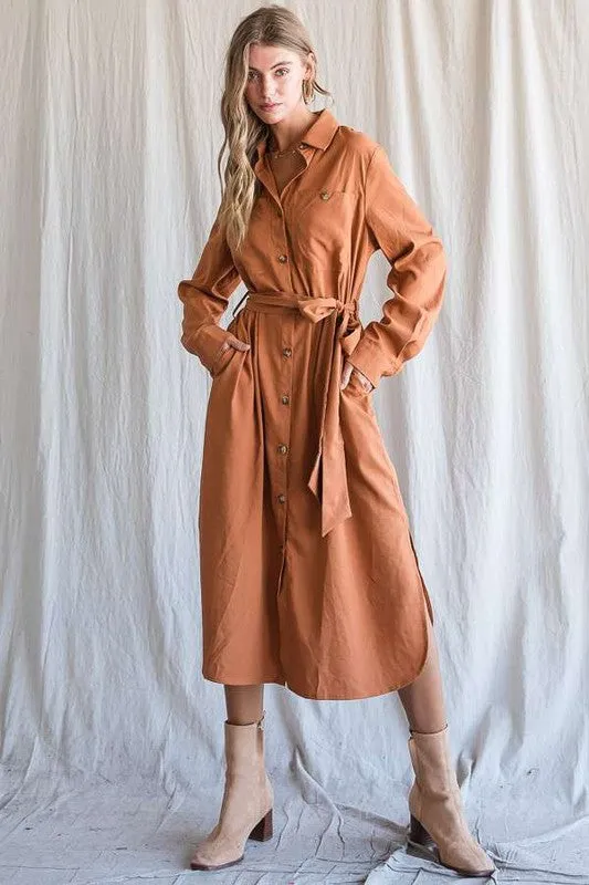 TEEK - Plus Size Button Down Shirt Long Sleeve Dress