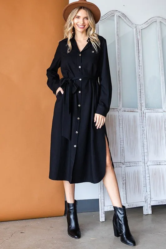 TEEK - Plus Size Button Down Shirt Long Sleeve Dress