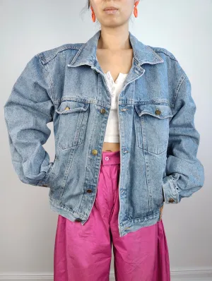 The Light Blue Movimento Denim Trucker Jacket | Vintage 90s light blue jeans jacket unisex M