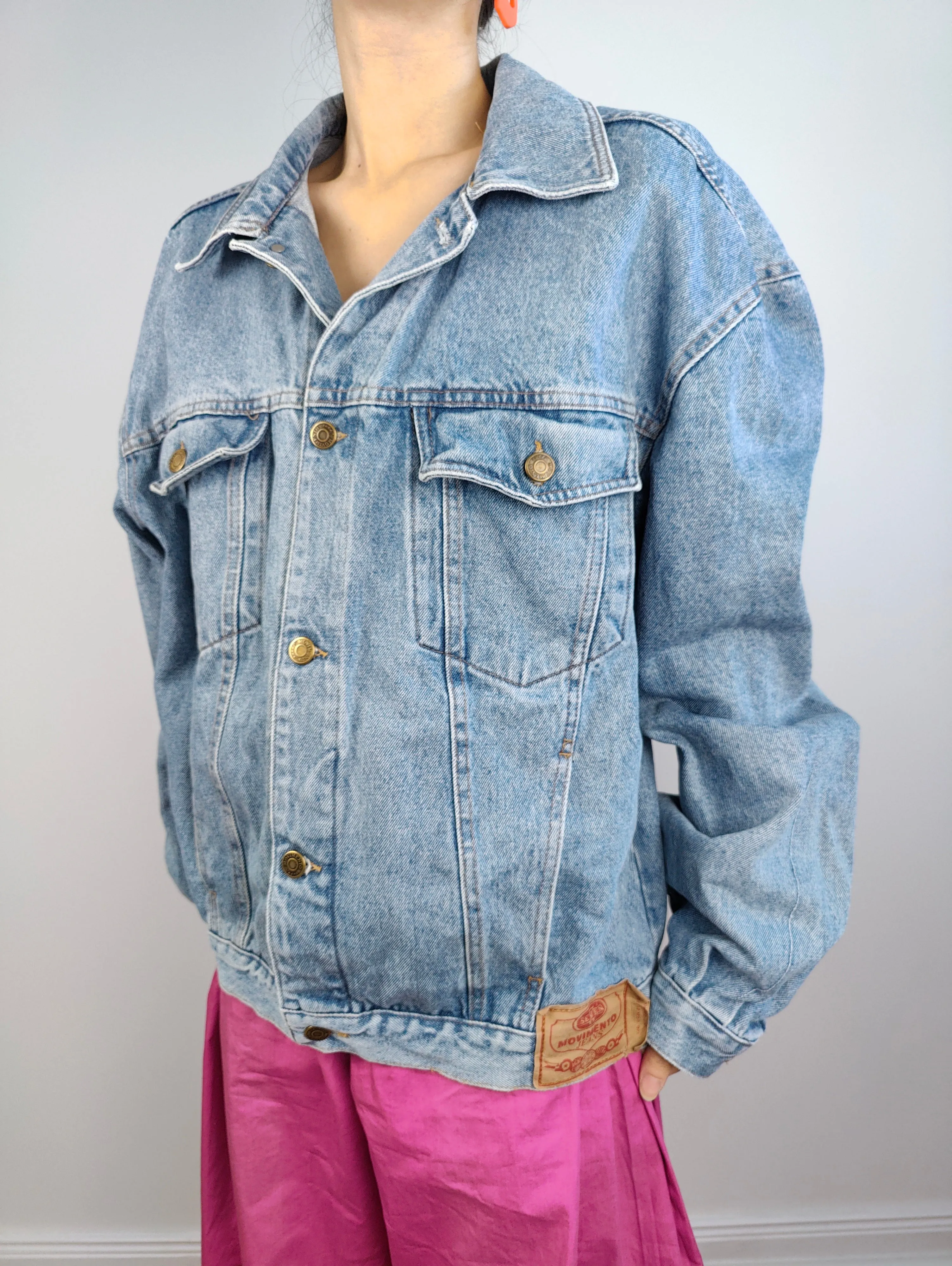 The Light Blue Movimento Denim Trucker Jacket | Vintage 90s light blue jeans jacket unisex M