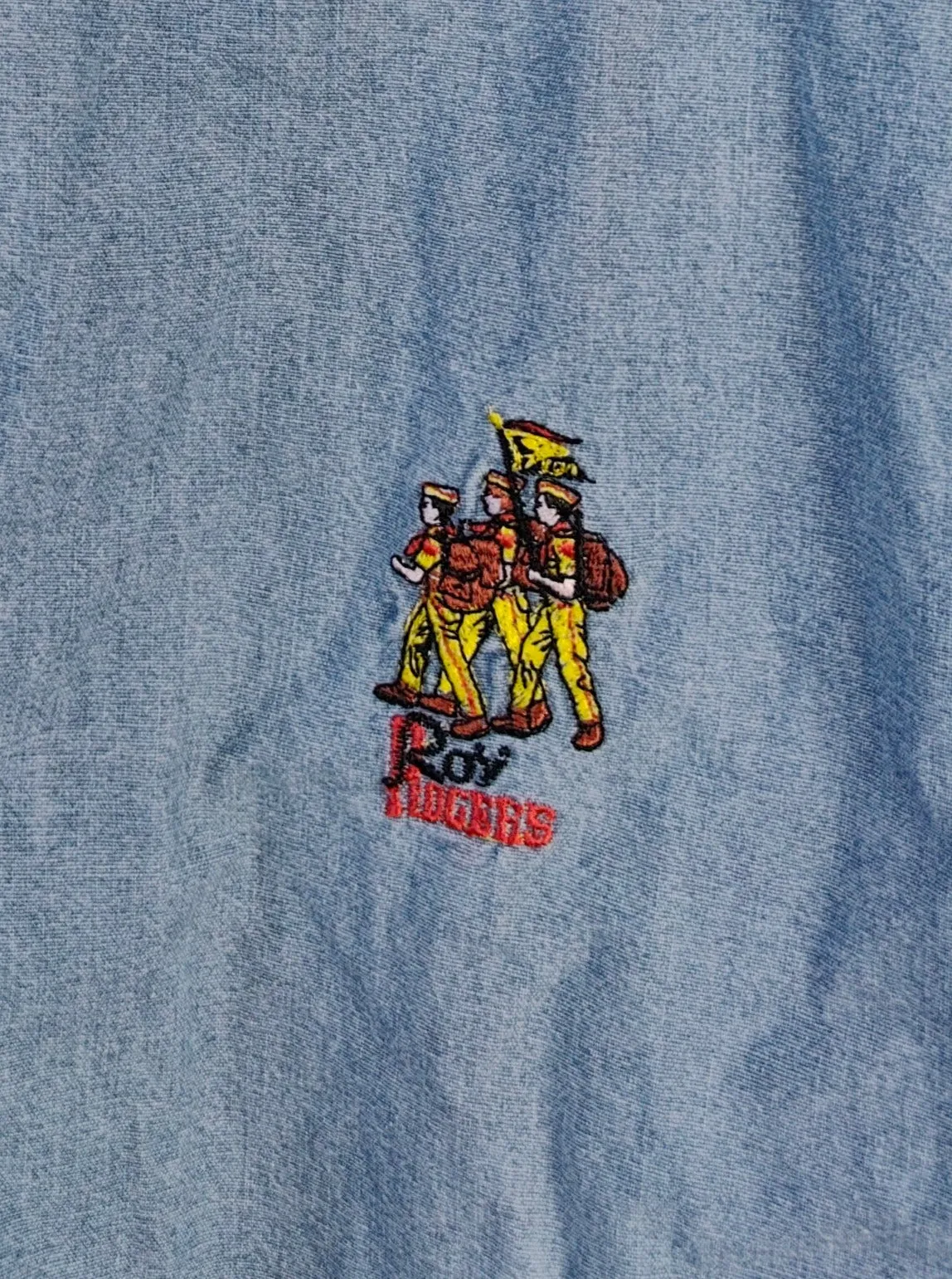 The Varsity Denim Jacket Roy Rogers | Vintage 80s USA baseball light blue jeans wash bomber summer spring embroidery men unisex women L
