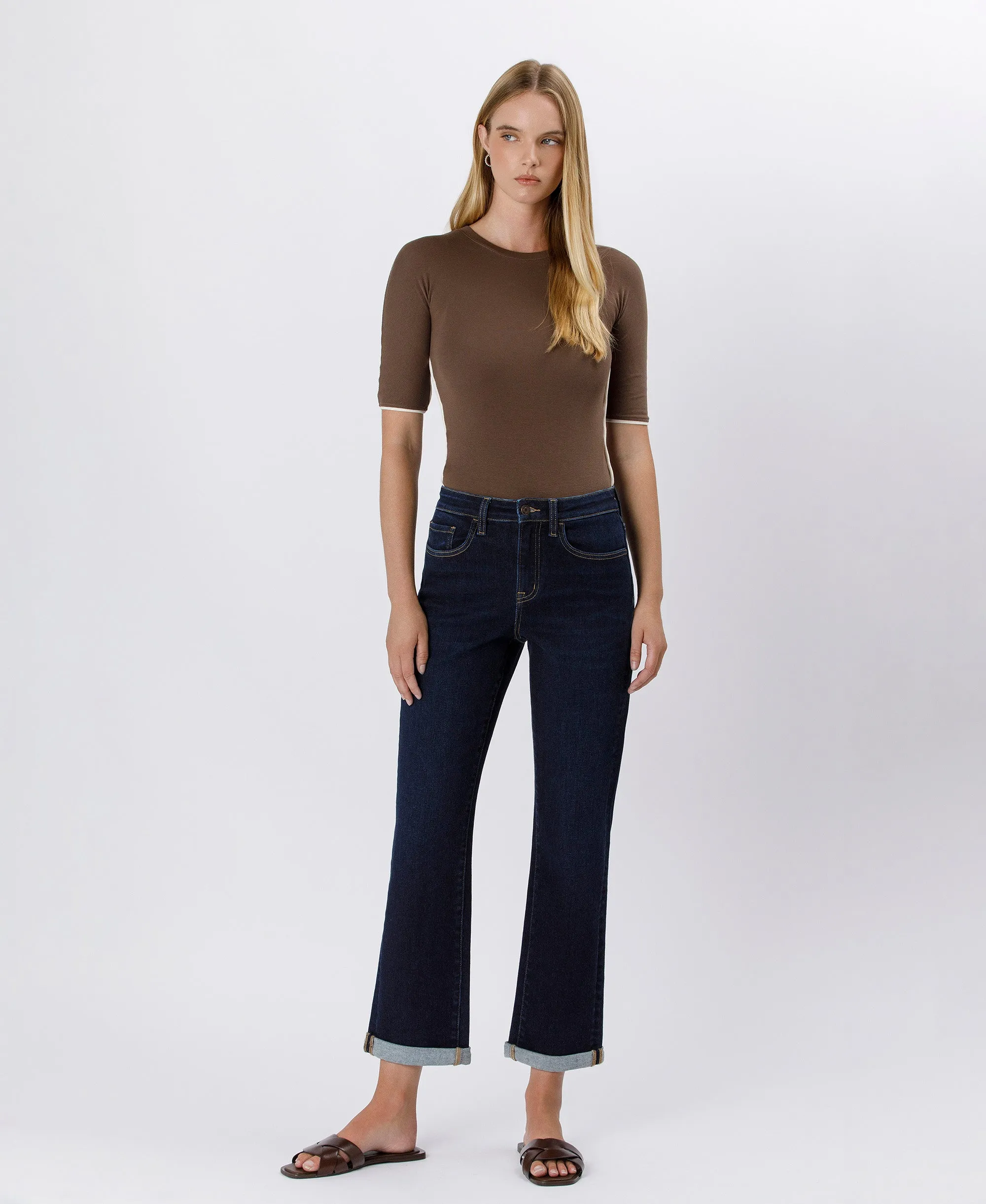 Time Away - High Rise Cuffed Crop Straight Jeans