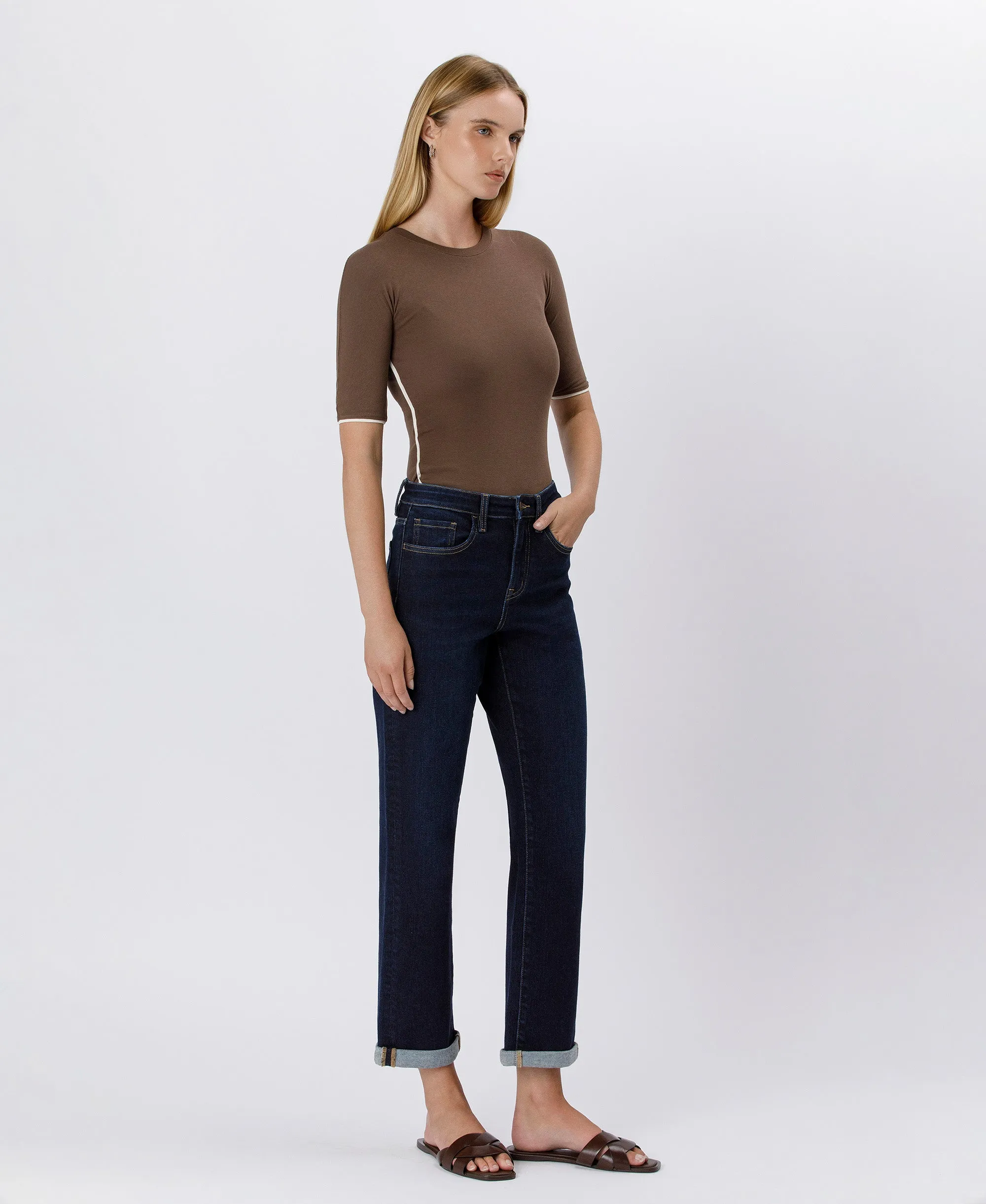 Time Away - High Rise Cuffed Crop Straight Jeans