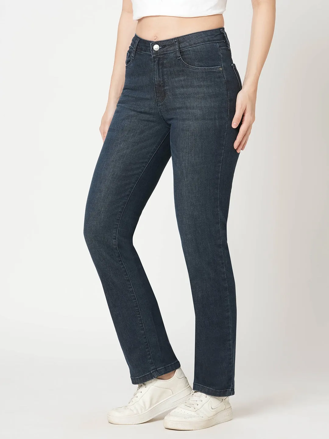 Women Blue High-Rise Slim Straight Fit Jeans