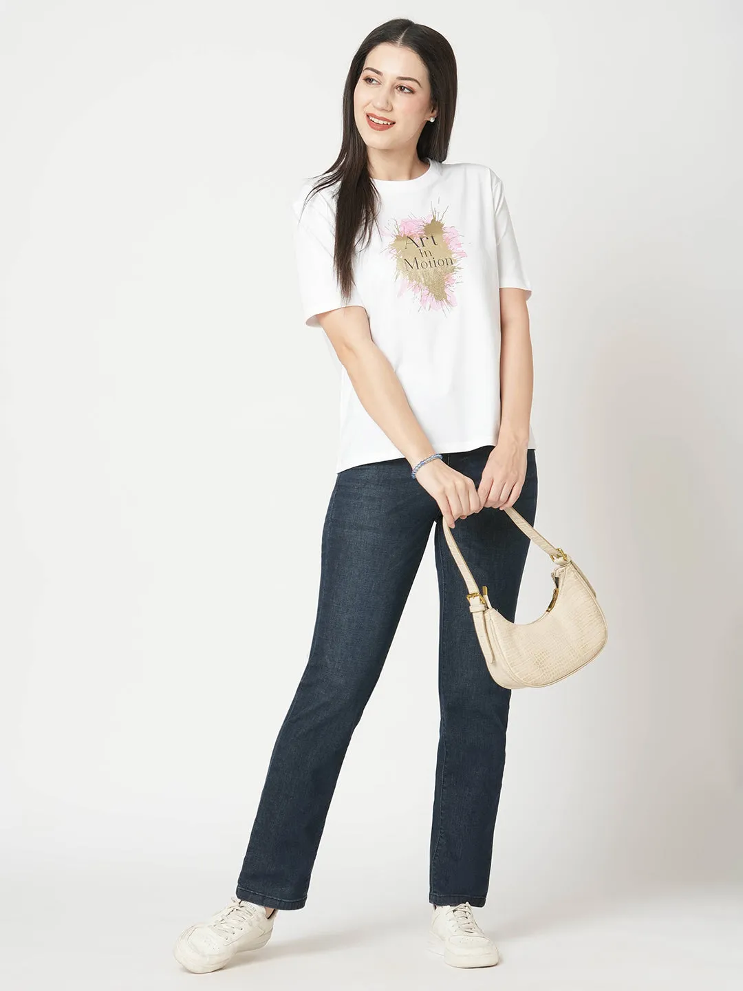 Women Blue High-Rise Slim Straight Fit Jeans