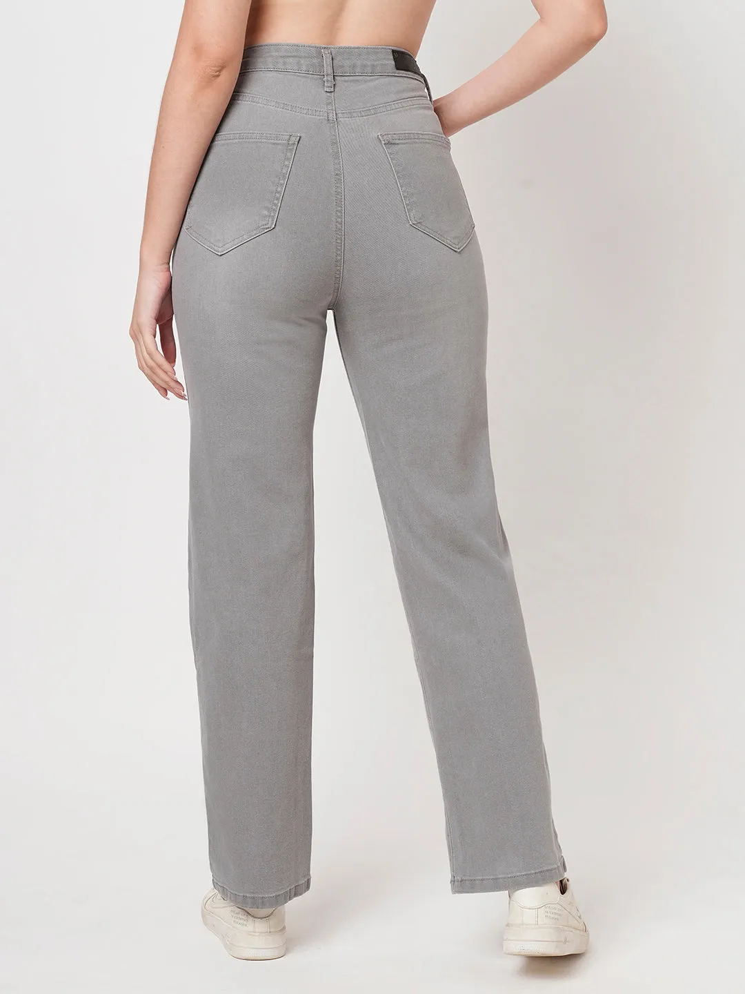 Women Grey High-Rise Loose Straight Jeans