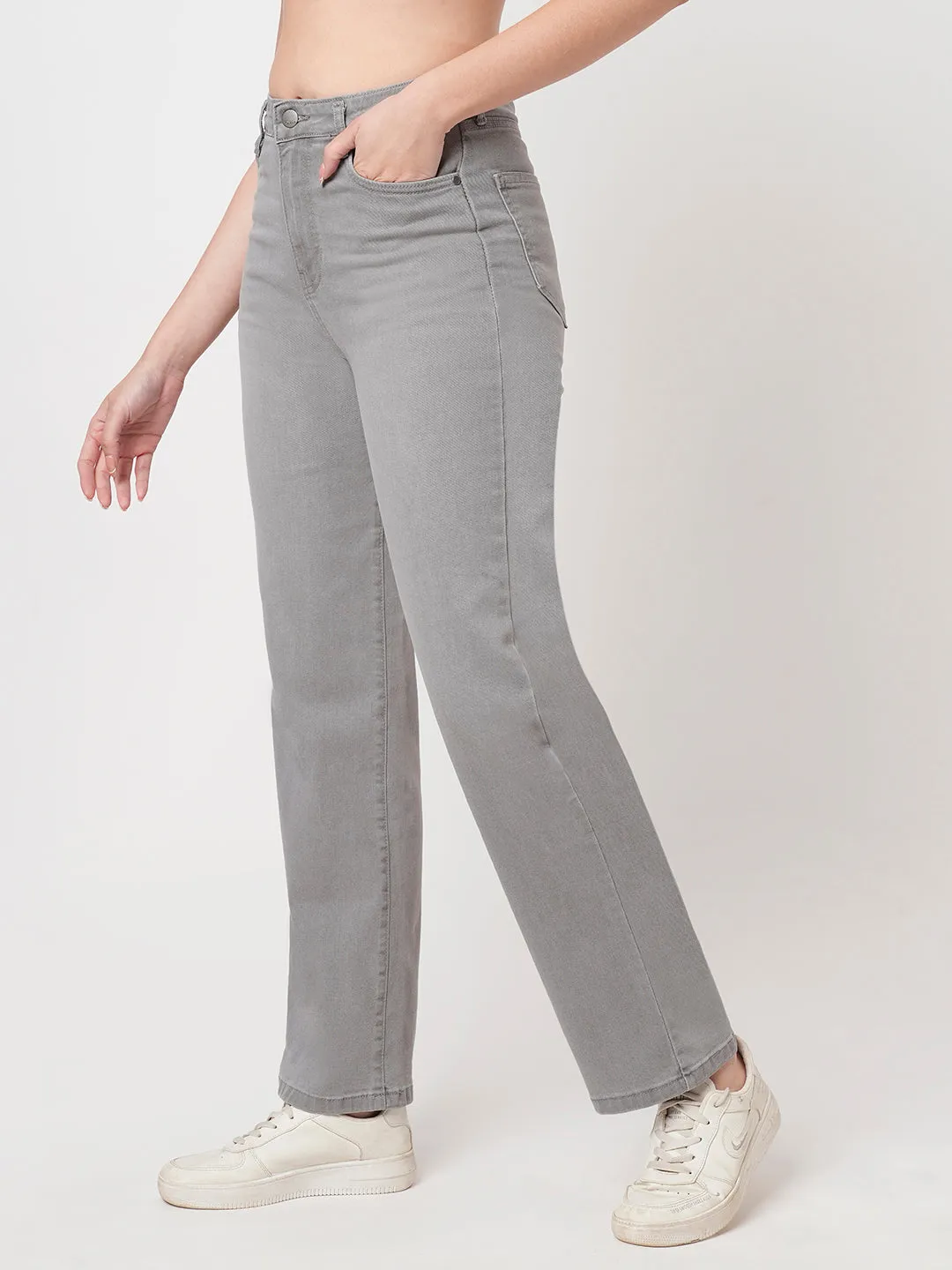 Women Grey High-Rise Loose Straight Jeans
