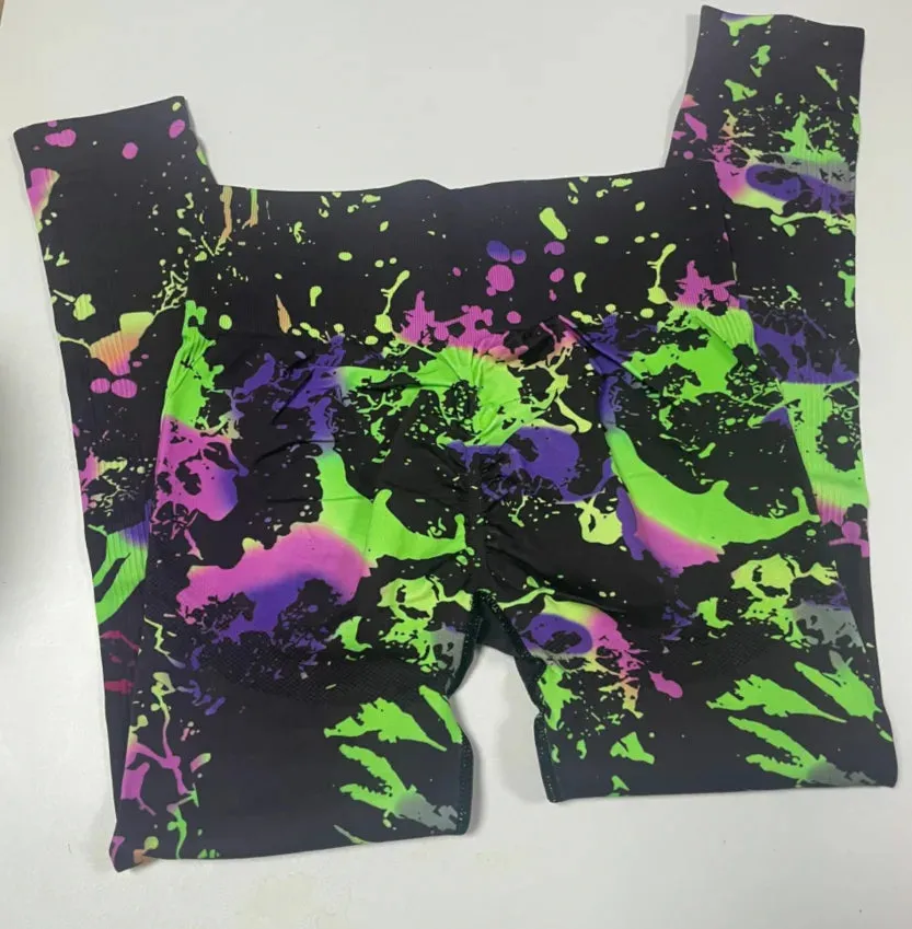 Women New Colorful Graffiti 3D Printing Leggings High Waist Seamless Push Up Yoga Pants
