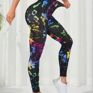 Women New Colorful Graffiti 3D Printing Leggings High Waist Seamless Push Up Yoga Pants