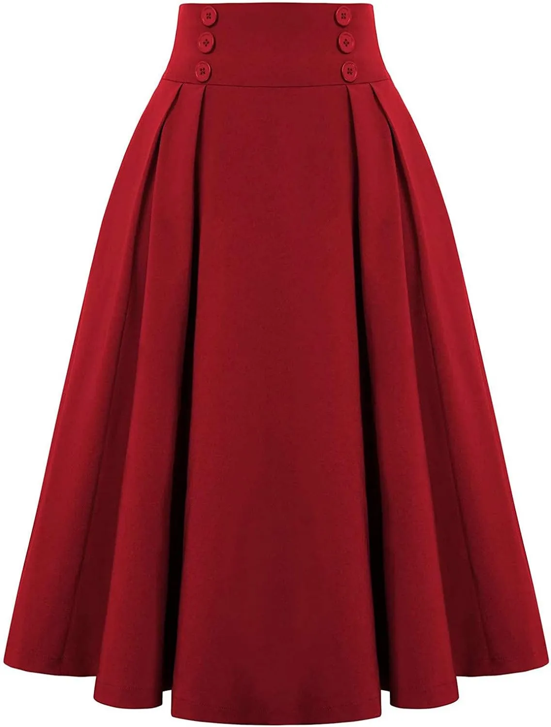 Women Plaid Skirt Vintage High Waist Pleated Skirt with Pockets Casual Flared Midi A-Line Skirt Pleated Skirt (Red, S)