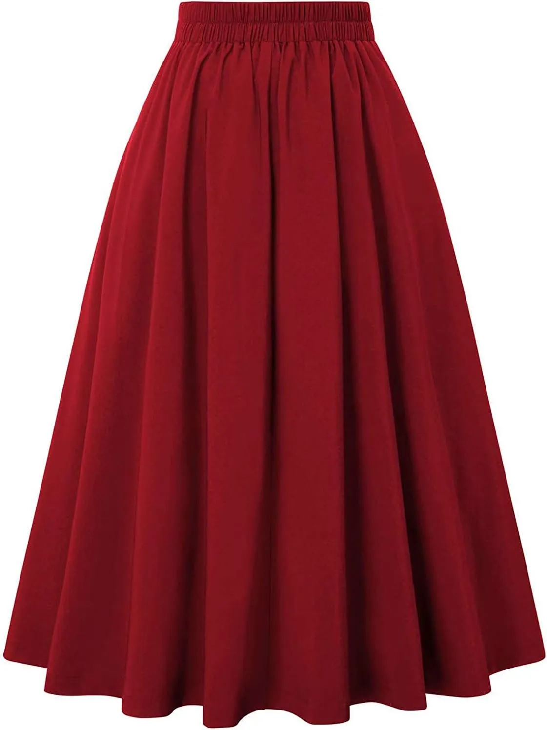 Women Plaid Skirt Vintage High Waist Pleated Skirt with Pockets Casual Flared Midi A-Line Skirt Pleated Skirt (Red, S)