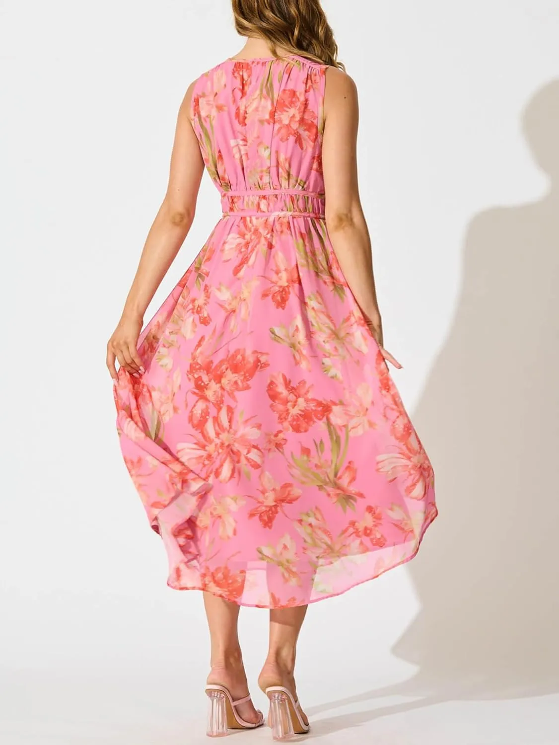 Womens 2025 Summer Sleeveless V Neck Boho Long Dress Floral Print Beach Maxi Sundresses