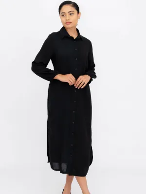 Women's Belted Shirt Dress,Black