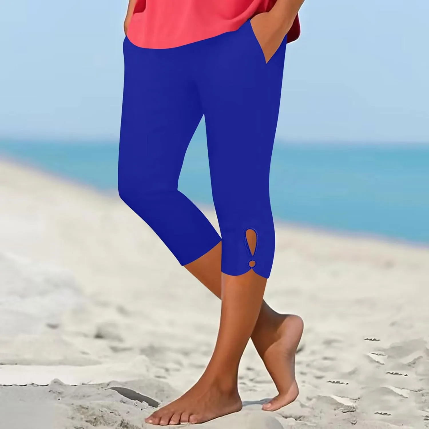 Womens Capris for Summer Dressy High Waist Yoga Pants with Pockets Stretchy Comfy Capri Leggings Tummy Control