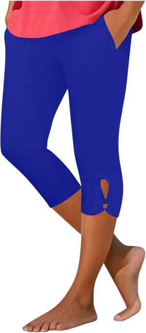 Womens Capris for Summer Dressy High Waist Yoga Pants with Pockets Stretchy Comfy Capri Leggings Tummy Control