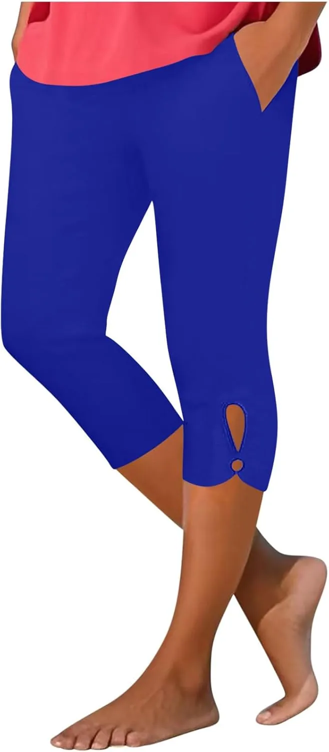 Womens Capris for Summer Dressy High Waist Yoga Pants with Pockets Stretchy Comfy Capri Leggings Tummy Control