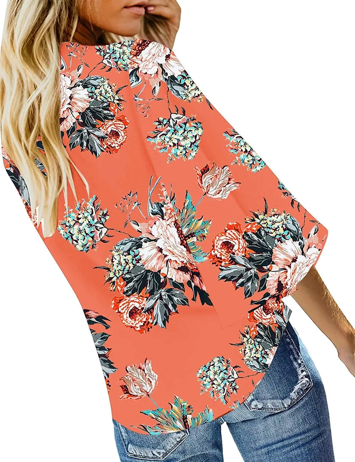 Women's Casual Floral Blouse Batwing Sleeve Loose Fitting Shirts Boho Knot Front Tops