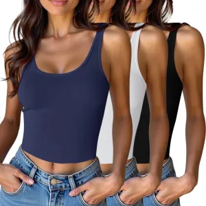 Women's Sleeveless Crop Top Cotton Basic Scoop Neck Tank Tops, Ribbed Casual Summer Cropped Shirt for Women