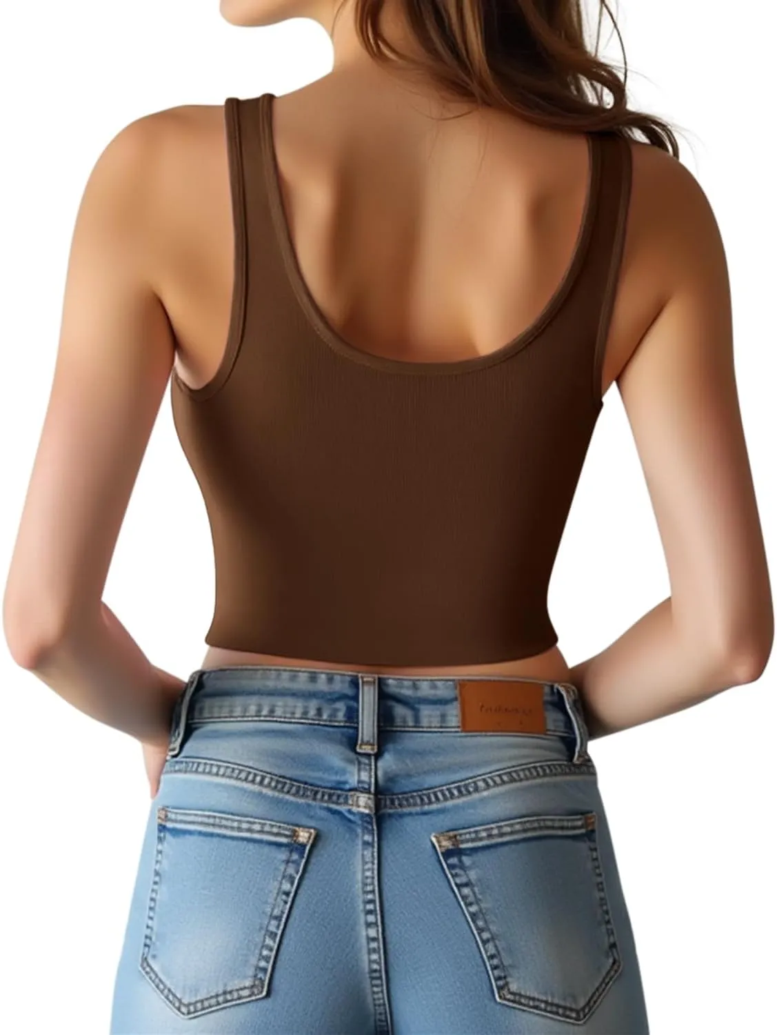 Women's Sleeveless Crop Top Cotton Basic Scoop Neck Tank Tops, Ribbed Casual Summer Cropped Shirt for Women