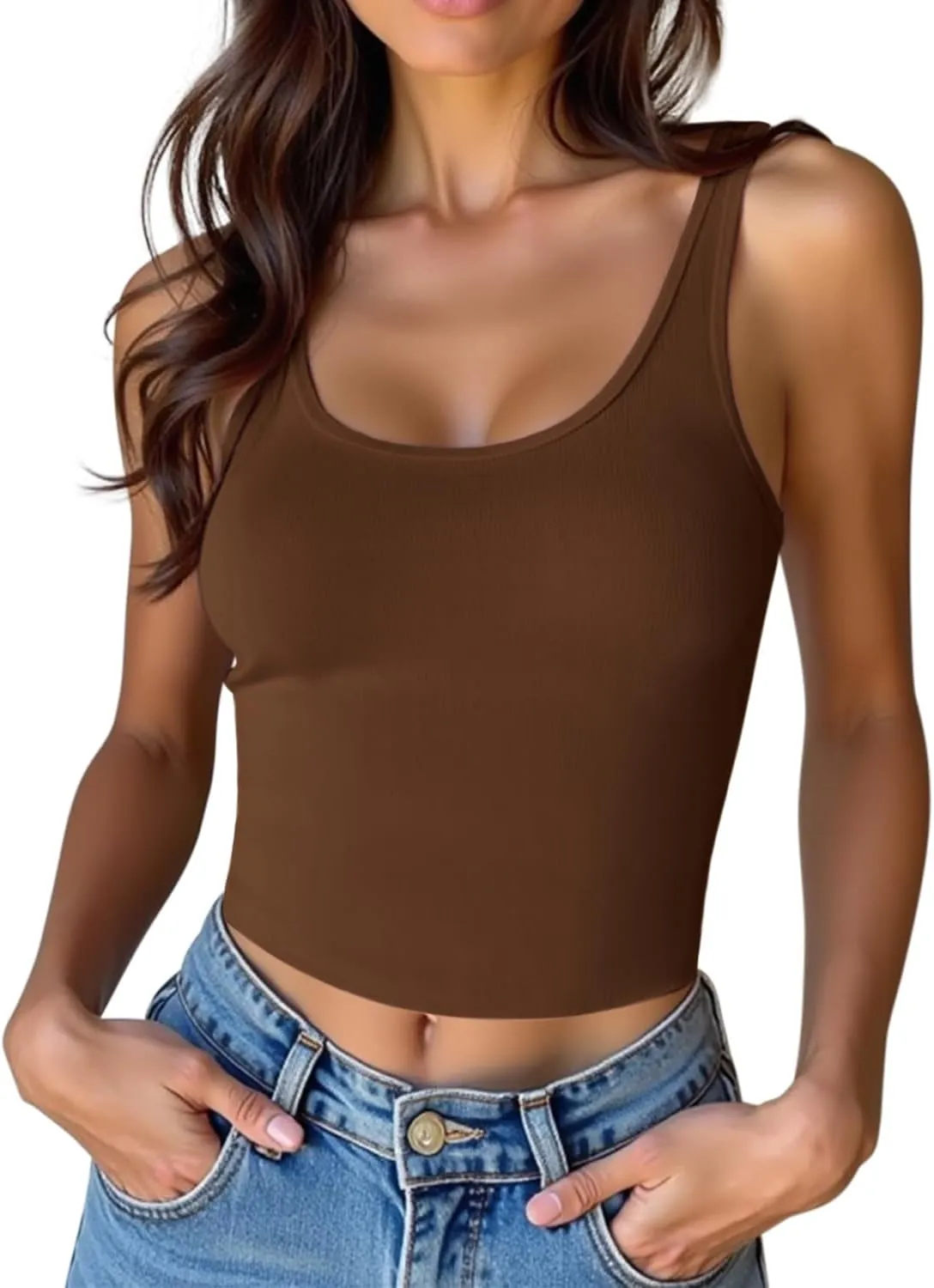 Women's Sleeveless Crop Top Cotton Basic Scoop Neck Tank Tops, Ribbed Casual Summer Cropped Shirt for Women
