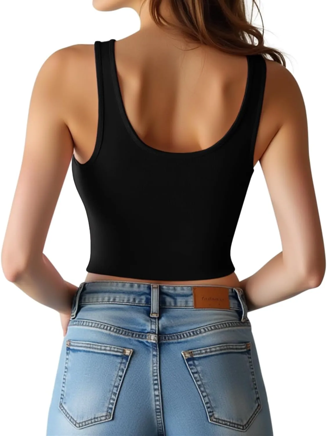 Women's Sleeveless Crop Top Cotton Basic Scoop Neck Tank Tops, Ribbed Casual Summer Cropped Shirt for Women